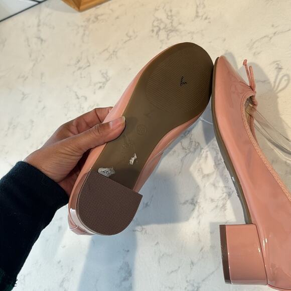 Topshop pink  bow tie mid block heel round toe faux patent leather office size 7 - Picture 8 of 11